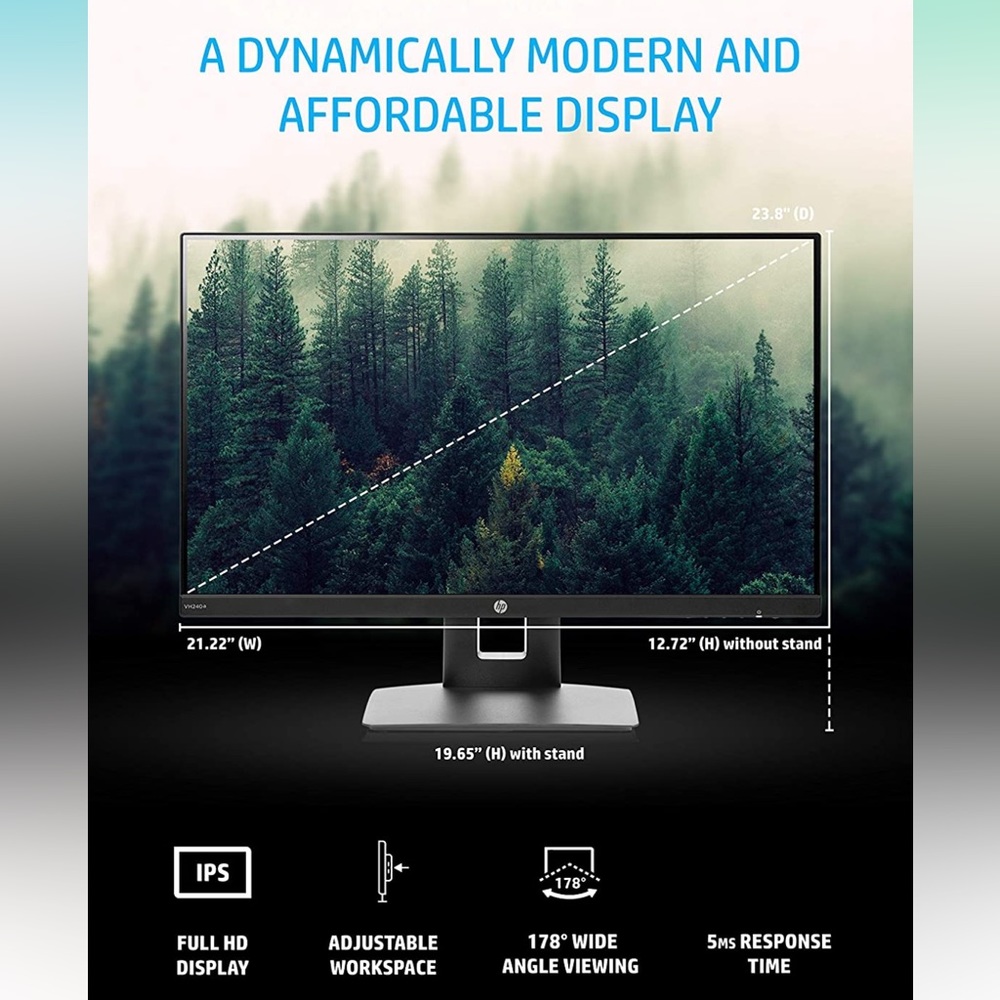 HP VH240a FHD Monitor - Computer Monitor with 23.8-Inch IPS Display (1920x 1080)